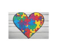 Juego de 6 manteles individuales de 12 x 18 pulgadas, rompecabezas de concienciación sobre el autismo YYHHAOFA con impresiones de corazón, gruesos, resistentes, para comedor, cocina, hotel, hogar y