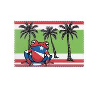 Juego de 6 manteles individuales de 30,5 x 45,7 cm, diseño de rana y palmeras de la bandera de Puerto Rico, gruesos, resistentes, para comedor, cocina, hotel, hogar y decoración de banquetes