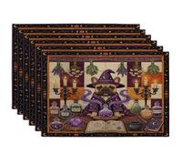 Juego de 6 manteles individuales de bruja, bulldog francés, 12 x 18 pulgadas, diseño retro divertido de bruja mágica, 6 piezas para comedor en casa, fiesta de vacaciones, cocina, decoración de patrón
