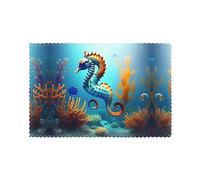 Juego de 6 manteles individuales de caballito de mar de coral para mesa de comedor, impermeables, se limpian con un paño, resistentes al calor, antideslizantes, adecuados para uso en interiores y