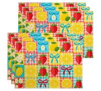 Juego de 6 manteles individuales de frutas coloridas, con patrón de cuadros divertidos para comedor, picnic de verano, antideslizantes, lavables, para interiores y exteriores, cocina, juego de 6