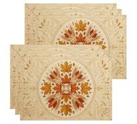 Juego de 6 manteles individuales de hojas de arce, patrones florales rústicos tradicionales, formas geométricas, color beige, lavable, antideslizante, decoración para cocina, fiesta, interior
