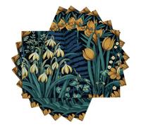 Juego de 6 manteles Individuales de Mezcla de algodón Lino Plantas Retro para Mesa de Comedor, tapetes de Cocina para Interiores y Exteriores 30 ×45 cm,Campanilla De Febrero