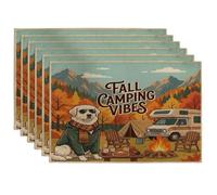 Juego de 6 manteles individuales de otoño con diseño de perro de los Grandes Pirineos, 12 x 18 pulgadas, bosque otoñal, caravana, camping, 6 piezas para comedor, tienda de campaña, hoguera, vacaciones