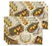 Juego de 6 manteles individuales de peras, cestas rústicas de hojas de granja, color amarillo otoño, lavables, antideslizantes, decoración para cocina, fiesta, interior, exterior, comedor, cena, 45,7