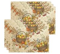Juego de 6 manteles individuales de peras, cestas rústicas de temporada, hojas, color verde, lavable, antideslizante, decoración para cocina, fiesta, interior, exterior, comedor, cena, 18 x 12