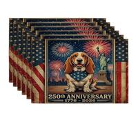 Juego de 6 manteles individuales de perro Basset Hound de 250 años, 12 x 18 pulgadas, 6 manteles individuales de temporada retro americano para comedor, decoración del hogar y la cocina del 4 de julio