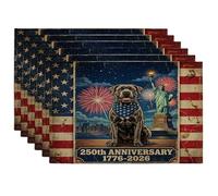 Juego de 6 manteles individuales de perro Cane Corso de 250 años, 12 x 18 pulgadas, 6 manteles individuales de temporada retro americano para comedor, decoración del hogar y la cocina del 4 de julio