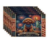 Juego de 6 manteles individuales de perro caniche de 250 años, 12 x 18 pulgadas, 6 manteles individuales de temporada retro americano para comedor, decoración del hogar y la cocina del 4 de julio