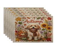Juego de 6 manteles individuales de perro Cavachon de otoño, 12 x 18 pulgadas, planta de cosecha navideña, 6 manteles individuales lavables para el hogar, comedor en casa, decoración de cocina, fiesta