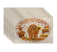 Juego de 6 manteles individuales de perro Cocker Spaniel de otoño, 12 x 18 pulgadas, cosecha de granja otoñal, 6 manteles individuales para comedor en casa, granja, espantapájaros, vacaciones, fiesta