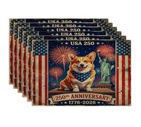 Juego de 6 manteles individuales de perro Corgi de 250 años, 12 x 18 pulgadas, 6 manteles individuales de temporada retro americano para comedor, decoración del hogar y la cocina del 4 de julio
