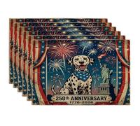 Juego de 6 manteles individuales de perro dálmata de 250 años, 12 x 18 pulgadas, 6 manteles individuales de temporada retro americano para comedor, decoración de cocina del hogar y las vacaciones del