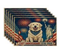 Juego de 6 manteles individuales de perro de los Grandes Pirineos, 12 x 18 pulgadas, 6 manteles individuales de temporada retro americano para comedor, decoración de cocina del hogar y las vacaciones