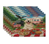 Juego de 6 manteles individuales de perro del Gran Pirineo del 4 de julio, 12 x 18 pulgadas, barbacoa de 250 años, 6 manteles individuales para comedor, aniversario americano, vacaciones, decoración