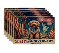 Juego de 6 manteles individuales de perro labradoodle de 250 años, 12 x 18 pulgadas, 6 manteles individuales de temporada retro americano para comedor, decoración del hogar y la cocina del 4 de julio