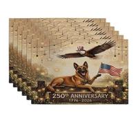 Juego de 6 manteles individuales de perro malinois belga de 250 años, 12 x 18 pulgadas, diseño de águila americana, 6 manteles individuales lavables para comedor, decoración del hogar y la cocina del