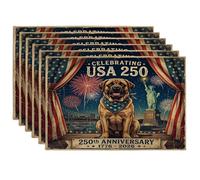 Juego de 6 manteles individuales de perro mastín de 250 años, 12 x 18 pulgadas, 6 manteles individuales de temporada retro americano para comedor, decoración de cocina del hogar y las vacaciones del 4