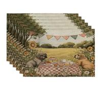Juego de 6 manteles individuales de perro mastín de primavera, 12 x 18 pulgadas, lindo campo de picnic divertido, 6 piezas de manteles de temporada para comedor, decoración de cocina y hogar