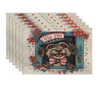 Juego de 6 manteles individuales de perro puntero alemán de pelo duro de 250 años, 12 x 18 pulgadas, 6 manteles de temporada para comedor en casa, decoración de cocina de fiesta americana