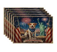 Juego de 6 manteles individuales de perro Russell Terrier de 250 años, 12 x 18 pulgadas, 6 manteles individuales de temporada retro americano para comedor, decoración del hogar y la cocina del 4 de
