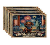 Juego de 6 manteles individuales de perro salchicha de 250 años, 12 x 18 pulgadas, 6 manteles individuales de temporada retro americano para comedor, decoración del hogar y la cocina del 4 de julio