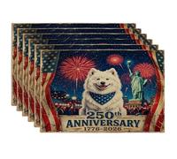 Juego de 6 manteles individuales de perro samoyedo de 250 años, 12 x 18 pulgadas, 6 manteles individuales de temporada retro americano para comedor, decoración del hogar y la cocina del 4 de julio