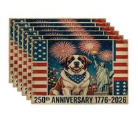 Juego de 6 manteles individuales de perro San Bernardo de 250 años, 12 x 18 pulgadas, 6 manteles individuales de temporada retro americano para comedor, decoración del hogar y la cocina del 4 de julio