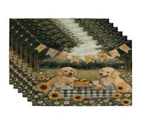 Juego de 6 manteles individuales de perro Spring Golden Retriever, 12 x 18 pulgadas, lindo campo de picnic divertido, 6 manteles individuales lavables para el hogar, comedor, fiesta de mascotas