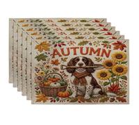 Juego de 6 manteles individuales de perro Springer Spaniel de otoño, 12 x 18 pulgadas, planta de cosecha navideña, 6 manteles individuales lavables para comedor en casa, decoración de cocina, fiesta