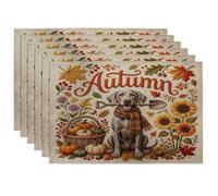Juego de 6 manteles individuales de perro Weimaraner de otoño, 12 x 18 pulgadas, planta de cosecha navideña, 6 manteles individuales lavables para comedor en casa, decoración de cocina, fiesta de