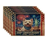 Juego de 6 manteles individuales de perro Westie de 250 años, 12 x 18 pulgadas, 6 manteles individuales de temporada retro americano para comedor, decoración del hogar y la cocina del 4 de julio
