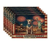 Juego de 6 manteles individuales de perro Whippet de 250 años, 12 x 18 pulgadas, 6 manteles individuales de temporada retro americano para comedor, decoración de cocina del hogar y las vacaciones del