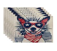 Juego de 6 manteles individuales de perro Whippet del 4 de julio, 12 x 18 pulgadas, 250 años patrióticos, 6 manteles individuales para comedor en casa, aniversario americano, fiesta, decoración de