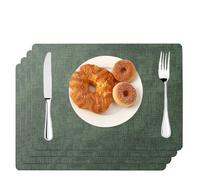 Juego de 6 manteles Individuales de Piel sintética, Impermeables, Resistentes al Calor, Antideslizantes, Lavables, para Cocina, Comedor, patrón de Lino Texturizado (Green, 4pcs)