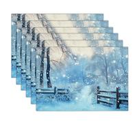 Juego de 6 Manteles Individuales Decorativos Escena Mágica De Invierno Árboles Nieve Y Paisaje Lavables,para Cocina Comedor Restaurante Navidad, Índigo (45 X 30 cm)