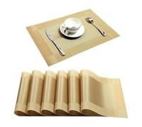 Juego de 6 manteles individuales dorados lavables de PVC para mesa de comedor, tapete tejido diagonal para estante y posavasos antideslizantes (dorado)