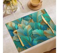 Juego de 6 Manteles Individuales Hoja De Plátano De Color Verde Azulado, Manteles Individuales Lavables Estilo Tropical Discreto, Verde Mantele Individuale De Tela Decor De Mesa para Fiestas 45x30cm