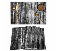 Juego de 6 manteles individuales lavables y lavables con diseño de camión negro para mesas de comedor, con árboles otoñales, paisajes naturales, para interiores y exteriores, impermeables, para decora