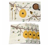 Juego de 6 manteles individuales lavables y lavables con diseño de ramas de abejas para mesas de comedor, elegantes manteles individuales impermeables para cocina, interiores y exteriores, para decora