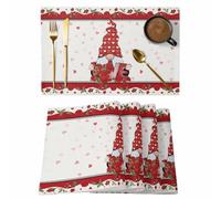 Juego de 6 manteles individuales lavables y lavables para San Valentín, ideales para mesas de comedor, con rosas, corazones, gnomos, románticos, para interiores y exteriores, impermeables, para decora