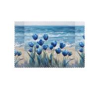 Juego de 6 manteles individuales para mesa de comedor, diseño de tulipanes azules de WHJSHOP by the Sea Pattern Hotel Family Banquet
