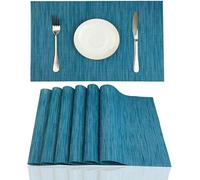 Juego de 6 manteles Individuales para Mesa de Comedor, Resistentes al Calor, Lavables, de Vinilo, fáciles de Limpiar, Color Azul