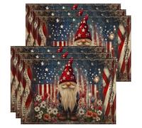 Juego de 6 manteles individuales patrióticos de gnomo, clásico americana floral para mesa de comedor, para día festivo de verano, antideslizantes, lavables, interiores, exteriores, cocina, fiesta