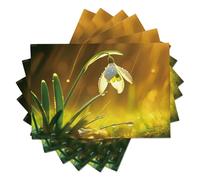 Juego de 6 manteles Individuales Plantas de pastizales de Tela Resistentes al Calor, de Algodón y Lino,Lavables a máquina,Campanilla de febrero manteles Individuales de Cocina,45 ×30 cm