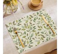 Juego de 6 Manteles Individuales Plantas Naturales Elegantes Lavables, Verde Claro Manteles Individuales Dibujado A Mano Ramas Hojas Resistentes al Calor Fácil de Limpiar, para Mesa de Comedor 45x30cm