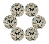 Juego de 6 manteles individuales redondos con diseño de mariposas de periódico vintage, resistentes al calor, para cocina, hogar, restaurante