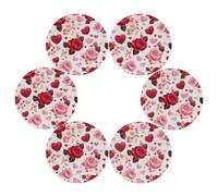 Juego de 6 manteles individuales redondos de rosas rojas y corazones para el día de San Valentín, manteles individuales redondos resistentes al calor para cocina, hogar, restaurante