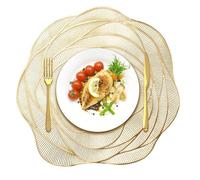 Juego de 6 manteles individuales redondos dorados de 15 pulgadas, de vinilo, resistentes al calor, manteles individuales de cocina, para mesa de comedor, fiesta, boda, vacaciones, decoración de mesa,