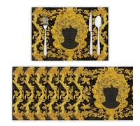 Juego de 6 Manteles Individuales Retrato Femenino Patrón, Clásico Art Déco Oro Manteles Individuales Impermeables Lavable, decoración para Cocina Comedor Interior y Exterior 45x30cm